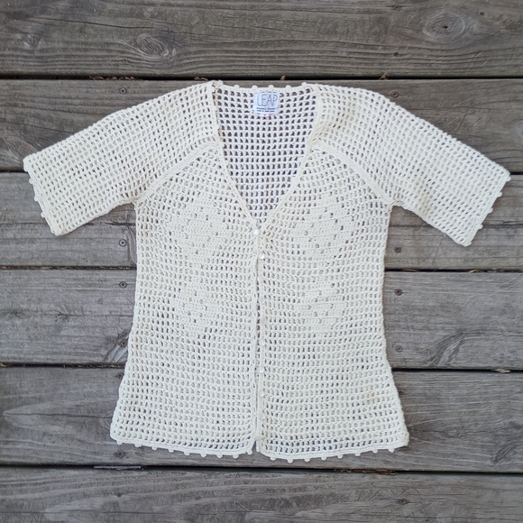 Size Small LEAP Vintage Knit Crochet Button Up Cardigan HOST PICK - Picture 2 of 15